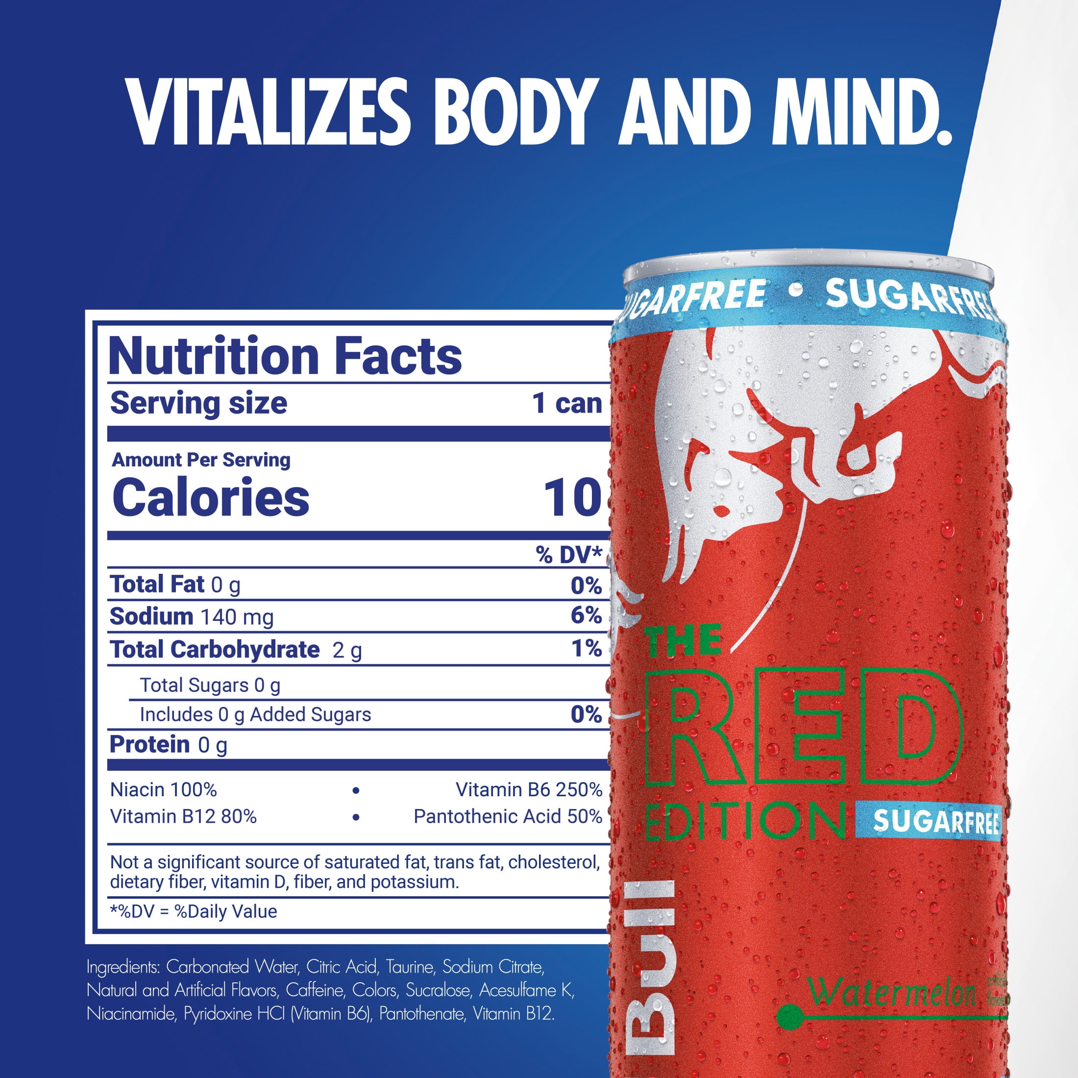 (5 pack) Red Bull Red Edition Sugarfree Energy Drink, Watermelon, 80mg Caffeine, 8.4 fl. oz. Can