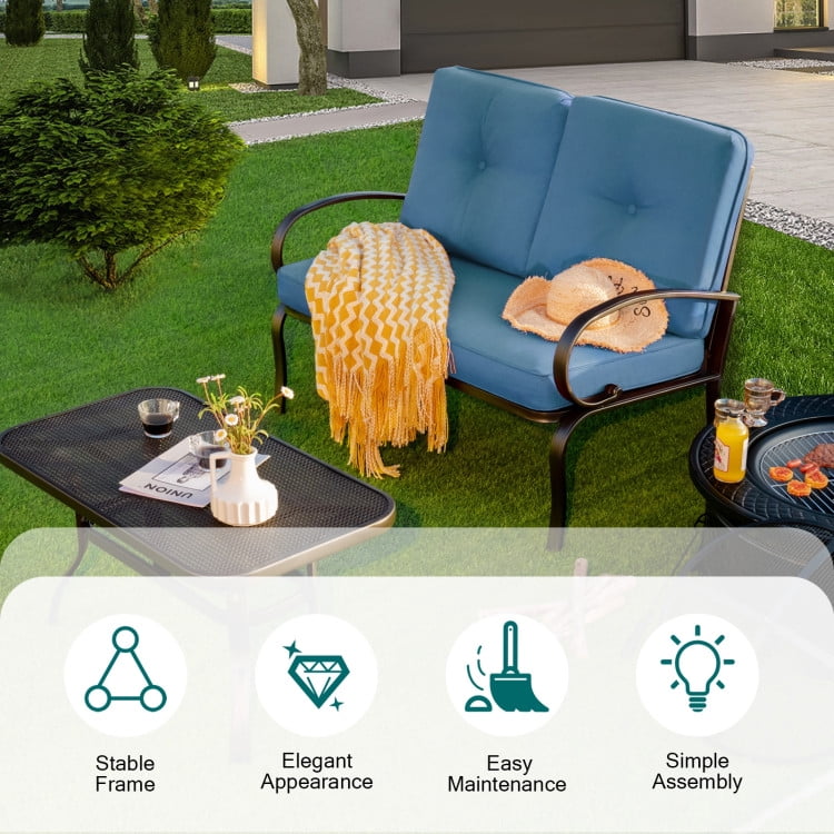 Aimee Lii 2 Pieces Patio Outdoor Cushioned Coffee Table Seat, 2 Seat Outdoor Sofa, Blue Aimee Lii 2 Pieces Patio Outdoor Cushioned Coffee Table Seat, 2 Seat Outdoor Sofa, Blue