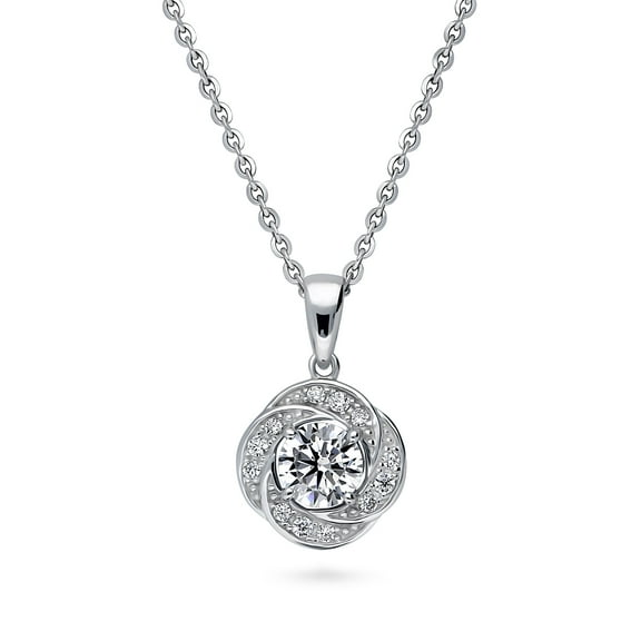 BERRICLE Sterling Silver Flower Cubic Zirconia CZ Woven Anniversary Pendant Necklace for Women, Rhodium Plated 18 inch