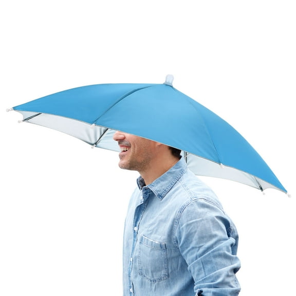 Uxcell 20.5" Headband Umbrella Hat [1 Pcs] - Hands Free Foldable Umbrella Cap Sun Hat Use for Fishing & Gardening & Hiking & Camping [Sky Blue]