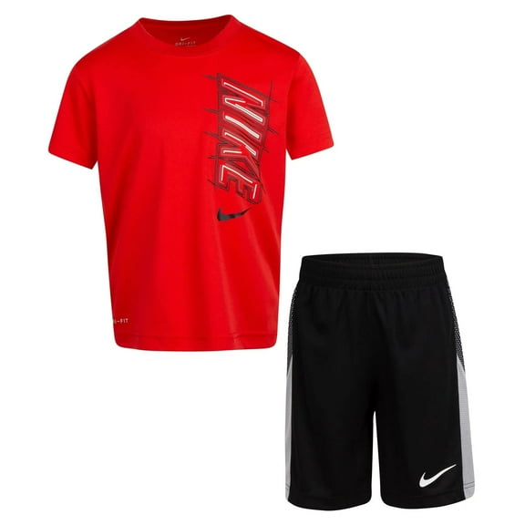 Nike Little Boys Dri-FIT Graphic Tee & Shorts 2 Piece Set Red76H367-023/Black, 7, 7_Years