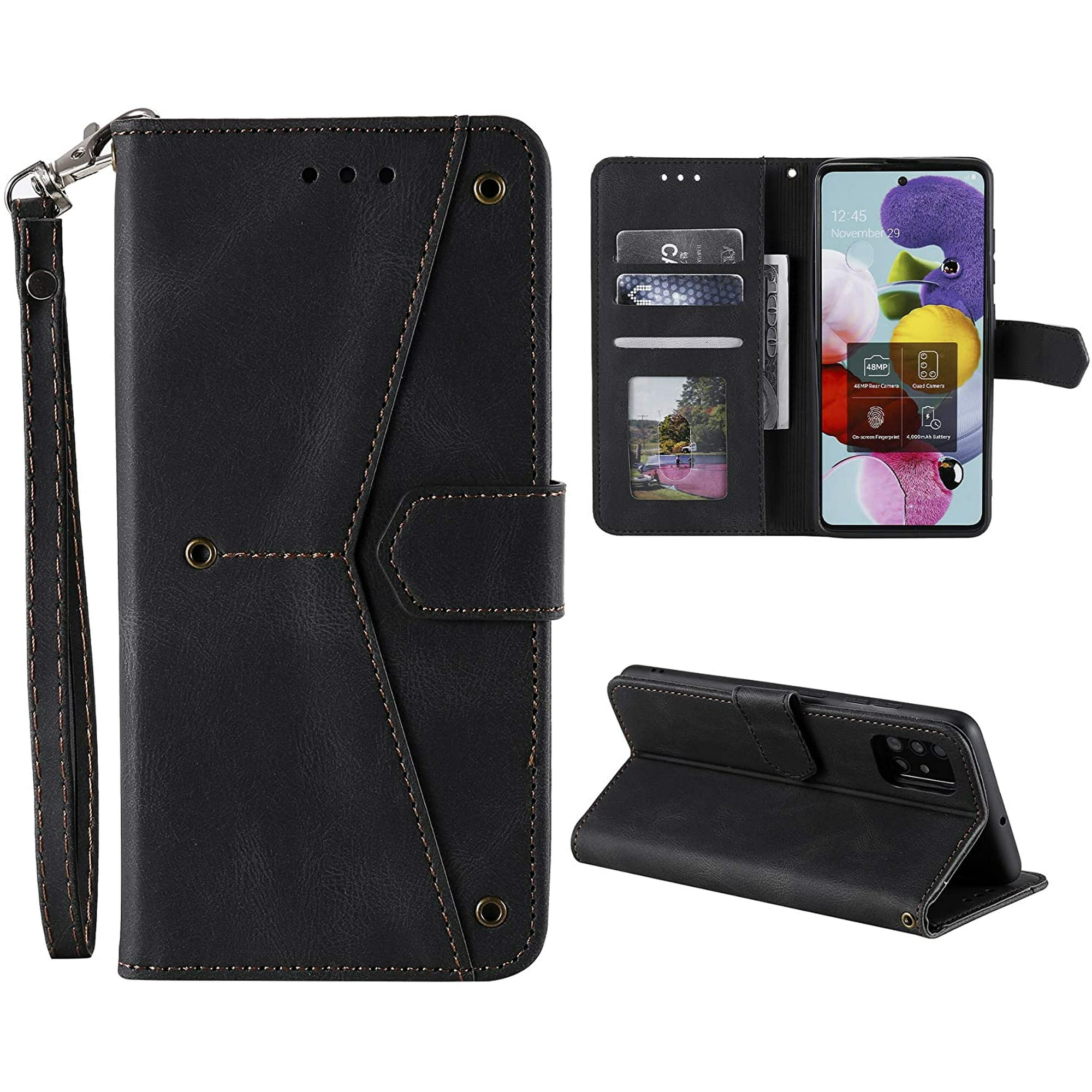 Nomio Samsung Galaxy 1 Luxury Real Skin Sensing Wallet Phone Case With Card Slot Built In Magnetic Stripe Built In Bracket With Wrist Strap Shock And Drop Proof Phone Case Black Walmart Canada