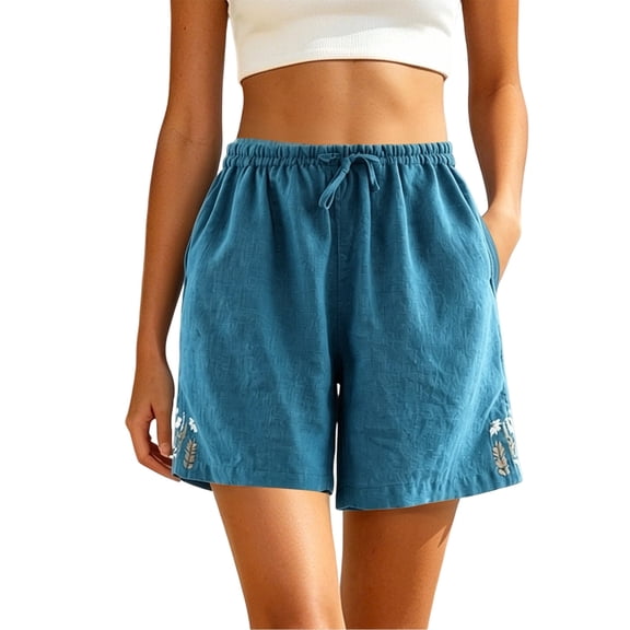Yievot Women's Cotton Shorts Drawstring Elastic Waist Loose Fit Breathable Summer Beach Vacation Casual Shorts