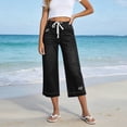 thumbnail image 5 of Lenpel Wide Leg Capri Jeans for Women Lounge Drawstring Pull on Baggy Cropped Denim Pants Stretch High Waist Denim Capris, 5 of 5