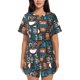 thumbnail image 1 of Balery Coffee Lover Print Conjunto de Pijama para Mujer con Estampado, Dos Piezas de Manga Corta y Shorts, Ropa de Dormir Suave con Cuello Redondo y Bolsillos-X-Large, 1 of 6
