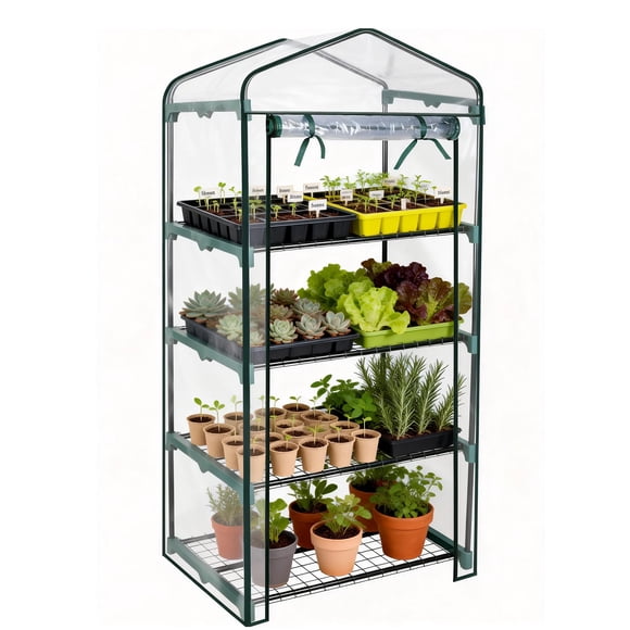 Worth Mini Greenhouse - New Metal Green Version with 4 Tier Collapsible Shelves - Best Greenhouse with ROLL up Zipper Door