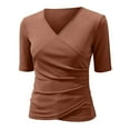 thumbnail image 4 of Shirts for Women Button Up Short Sleeve Loose Comfort Basic Casual T Shirt Womens Shirts Dressy Casual Coffee Xl, 4 of 7