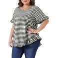 thumbnail image 2 of DARING DIVA Women's Plus Gingham 1950s Plaid Round Neck Tops 3X Black, 2 of 6