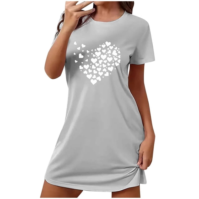 PEZHADA Chemises de Nuit pour Femmes Coton Doux Chemise de Nuit Courte Surdimensionnée pour Femmes Mode Imprimé Poitrine Robe de Nuit à Manches Courtes Chemises de Nuit à Manches Courtes pour Femmes Chemises à Manches Courtes pour Femmes