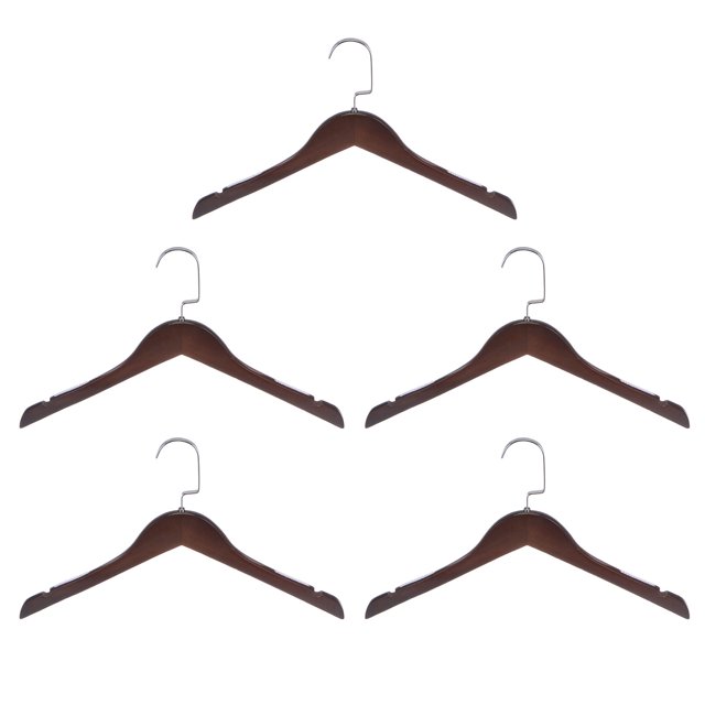 5piezas C24 Madera Traje Perchas 400mm Longitud Inoxidable Acero Gancho U-Muescas Retro Antideslizante Abrigo Percha con Suaves Rayas para Chaqueta Pantalones Camisa