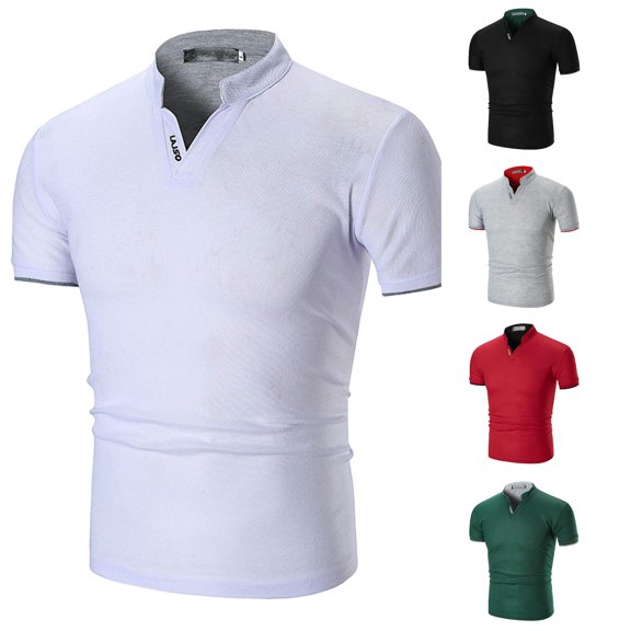 JAJAHO Summer Polo Shirts For Men Short Sleeve Stand Collar Solid Color Golf Shirts Performance Moisture Wicking Casual Workout Comfy Tops