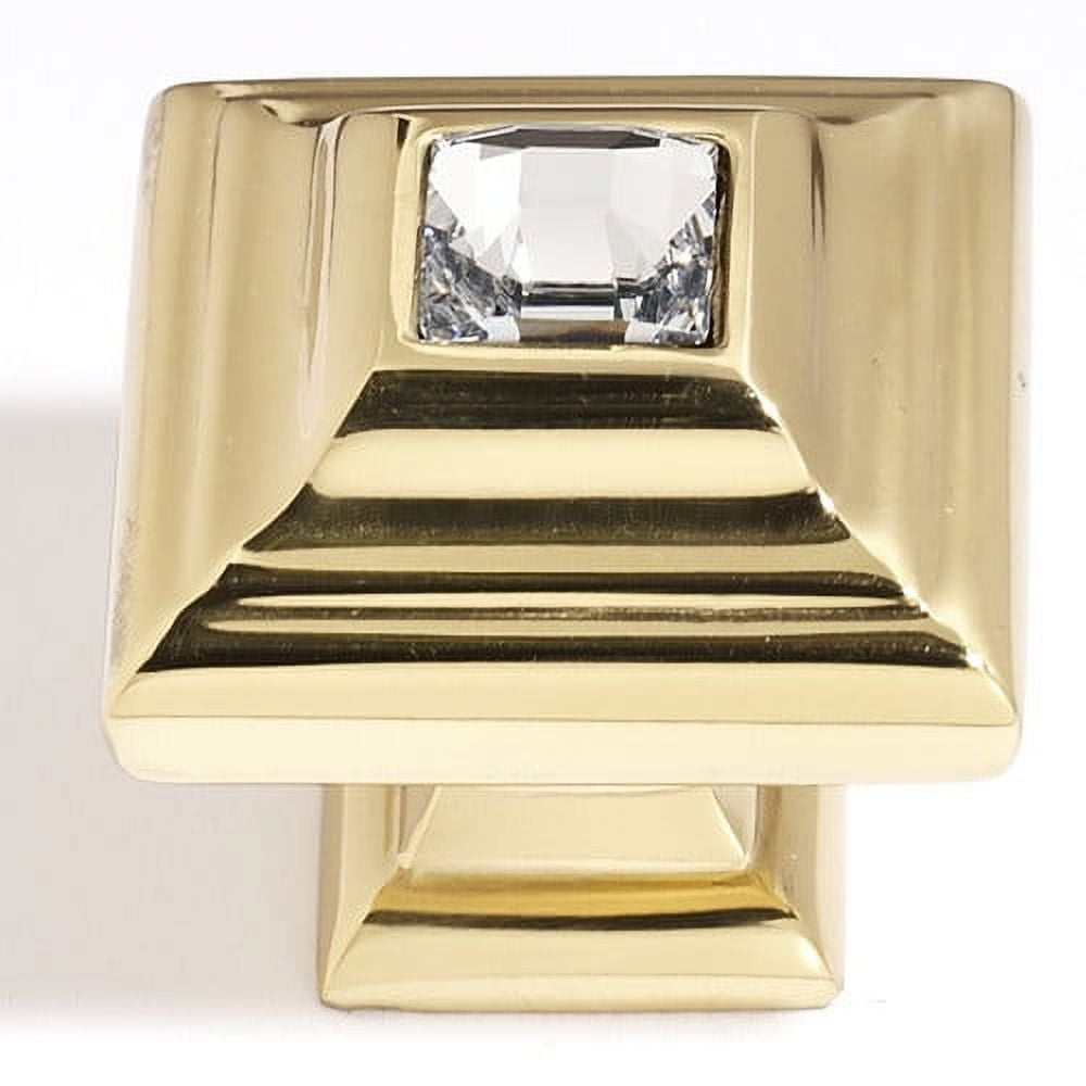 Alno 10mm Crystal Small Square Knob - Clear / Gold