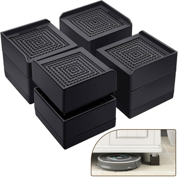 M&Q Bed Risers 4 Inch 4 Pack Black Support 7000LBs Heavy Duty Furniture ...