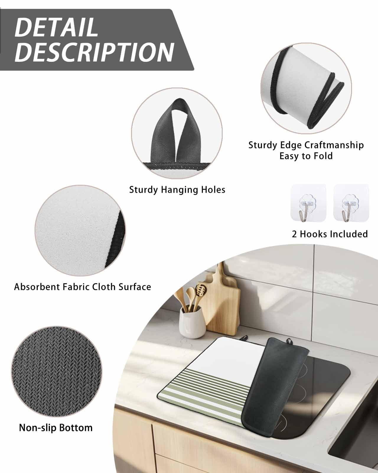 Stove Top Covers for Electric Stove, Sage Green Striped Glass Stovetop Cover Protector, Modern Farmhouse Stripes Induction Cooktop Protector Oven Mat for Kitchen Countertop 24"x21"