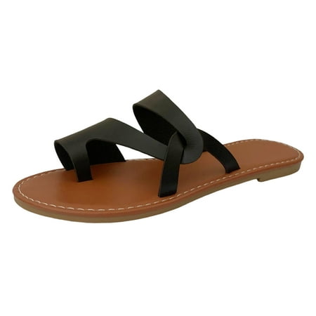 

Women s Sandals Summer Fashion Roman Style Set Toe Solid Colour Flat Bottom Outside Wear Non Slip Beach Holiday Sandals for Women Black Size 6.5
