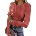 thumbnail image 2 of Women's Long Sleeve Tops, Ribbed Knit Round Neck Blouse, Casual Basic Shirt for Everyday Wear, 2 of 8