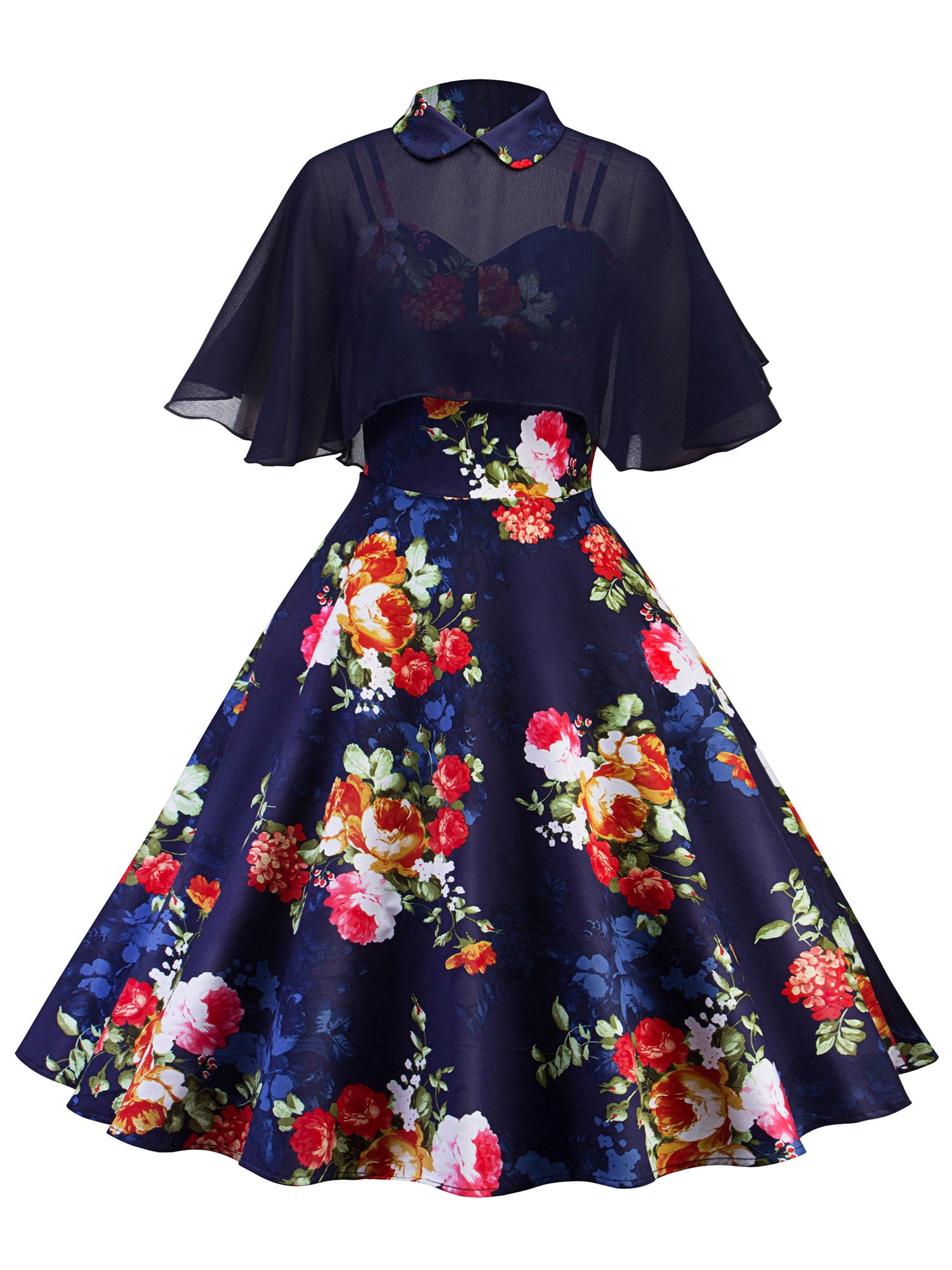 Womens 1950s 60s Vintage Rockabilly Swing Dress Retro Floral Cocktail Partydress 