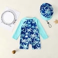 thumbnail image 4 of Cowsor Baby Boys One Piece Swimsuit Cute Print Half Placket Design with Swim Cap Quick Dry UV Protection Swimwear for Summer Beach Pool Fun, 4 of 7