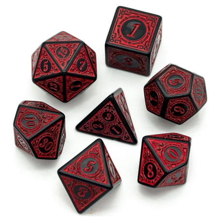 Antique Red 7 Dice Set - Polyhedral 5E DND Dungeons Dragons Pathfinder RPG d20