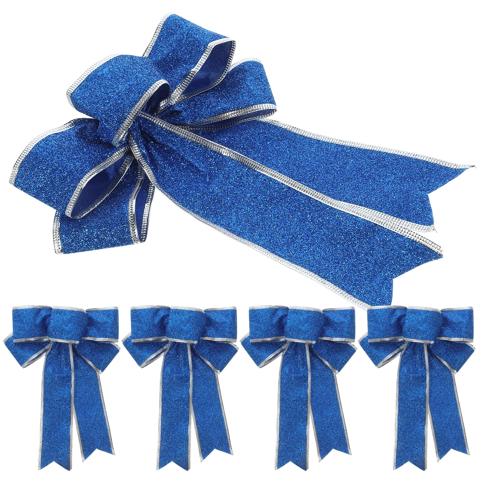 BERTDOMD 10 pcs /Pack Glittering Fabric Christmas Ribbon Bow Gift Knot Ribbon Ornaments for Christmas Tree Presents Decoration(Blue)