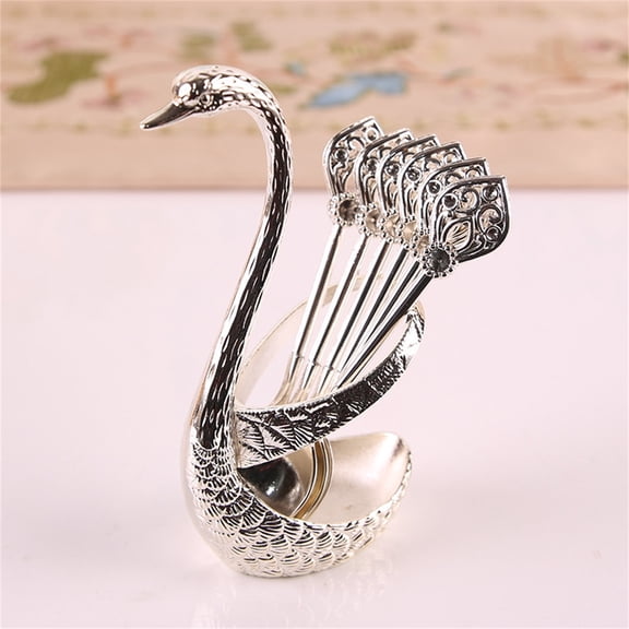Luoshdecor Coffee Spoon Set,Sliver Swan Spoon Fork Holder, Charming Decorative Coffee Spoon Organizer Serving Kit for Home Kitchen Table Decor