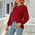 thumbnail image 6 of Annhoo Going out Tops for Women Fall Casual Pleated Crewneck Long Sleeve T-Shirts Ladies Basic Solid Color Blouses, 6 of 7