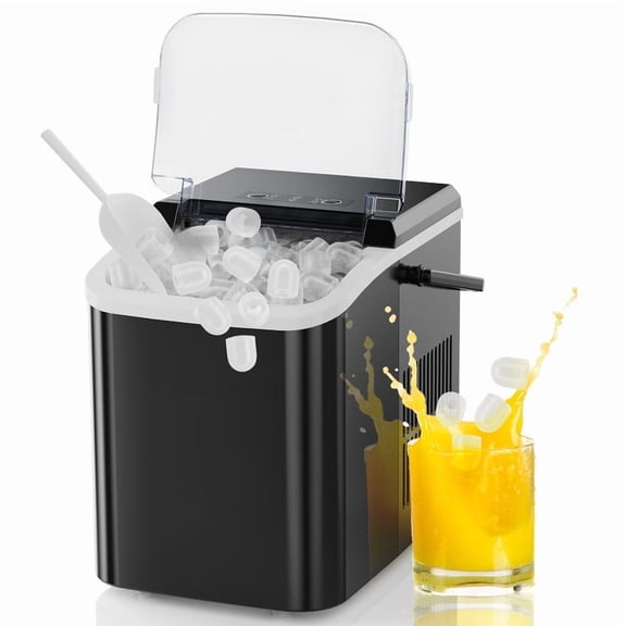 Gianna Countertop Ice Maker, 9 Bullet Ice Cubes in 6 Mins, 26lbs/24H, w/ Scoop & Basket, Black