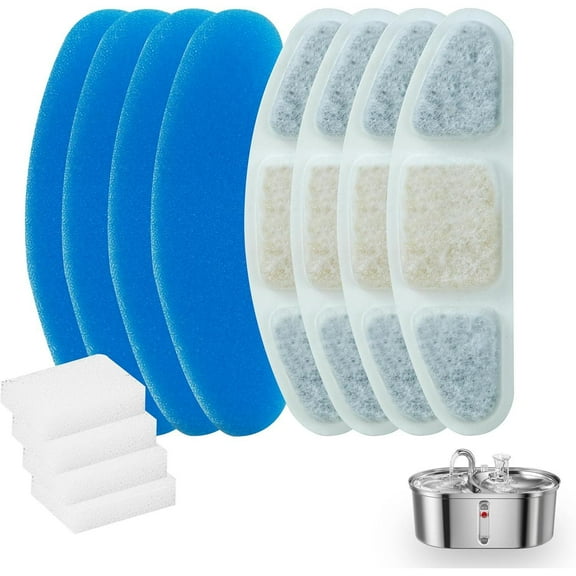 4 Pack Cat Water Fountain Filter, Pet Water Fountain Filter Replacement for 2 in 1 Stainless Steel 3L Cat Fountain, 3 Layers Triple Filter System, Active Carbon Filter Set of 4 - Home Improvement