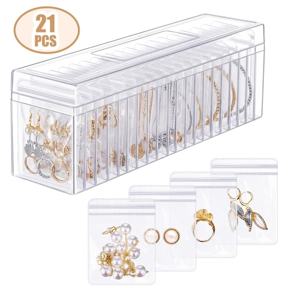 Acrylic Jewelry Organizer Box with 20 Anti Tarnish Bags Travel Jewelry Case for Women Girls, Clear