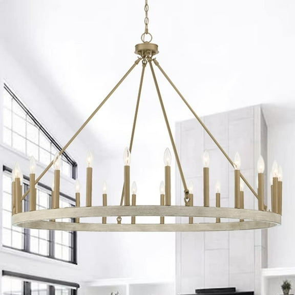 ACROMA 24 Light Modern Farmhouse Wagon Wheel Chandelier-UL Certified French Ash
