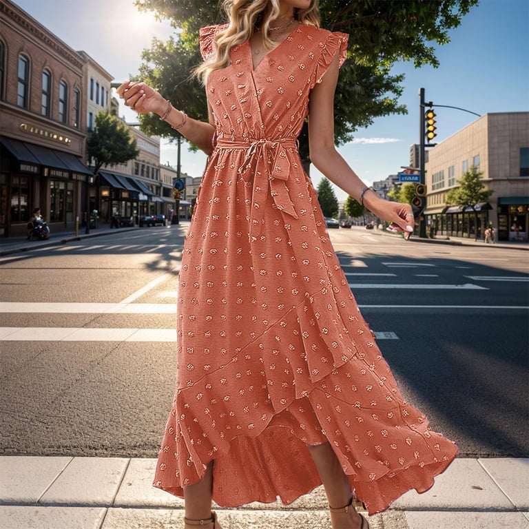 flowy long sleeve dress Lucy Cinched Waist Flowy Dress - Orange