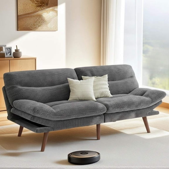 75" Convertible Futon Sofa Bed with Adjustable Armrests, Gray