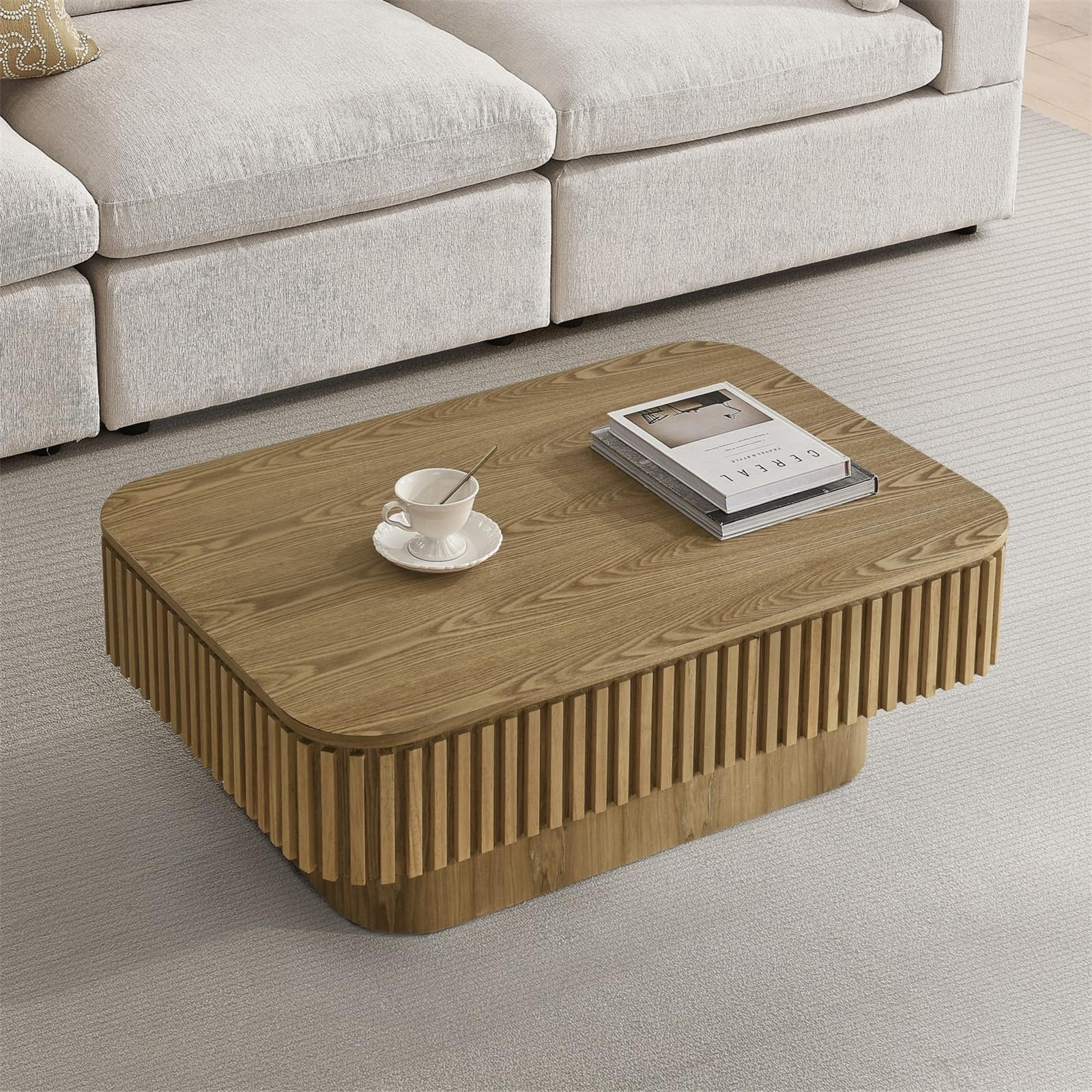 38.6" Lift-Top Natural Coffee Table with Hidden Storage Design for Living Room, Office or Small Spaces
