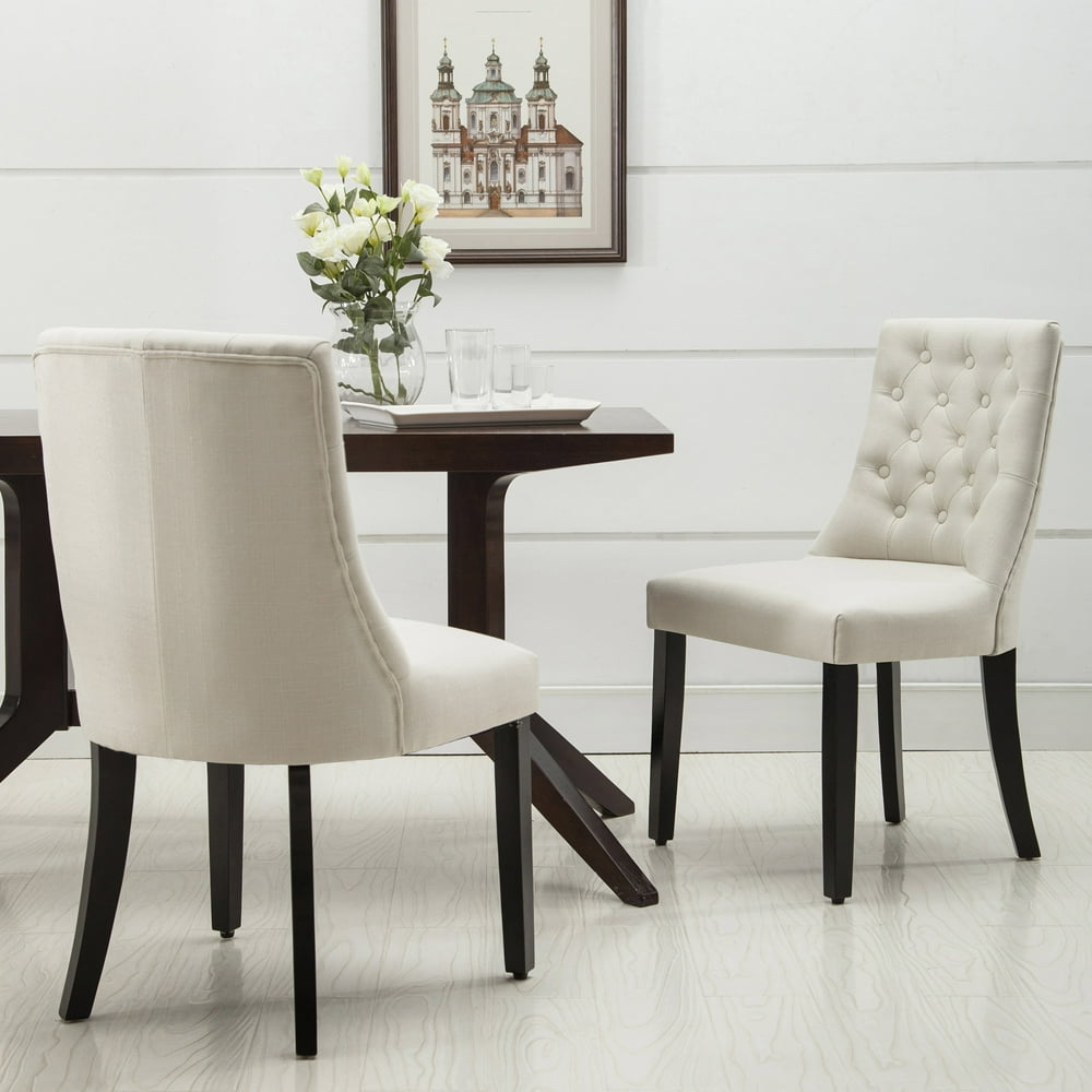 Brooklyn Button Diamond Tufted Beige Linen Fabric Modern Dining Chair ...