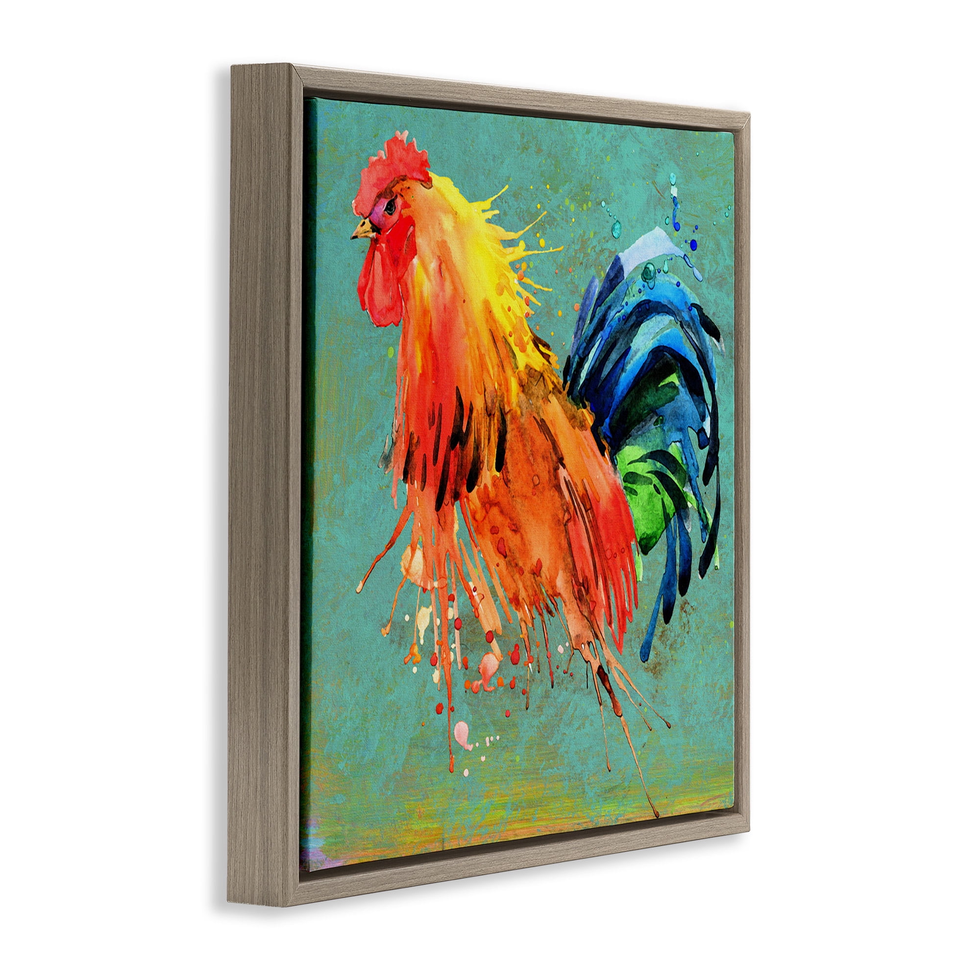 Stupell Industries Urban Abstract Rooster Splash Animals & Insects Painting Brown Floater Framed Canvas Art Print Wall Art, 18 x 18