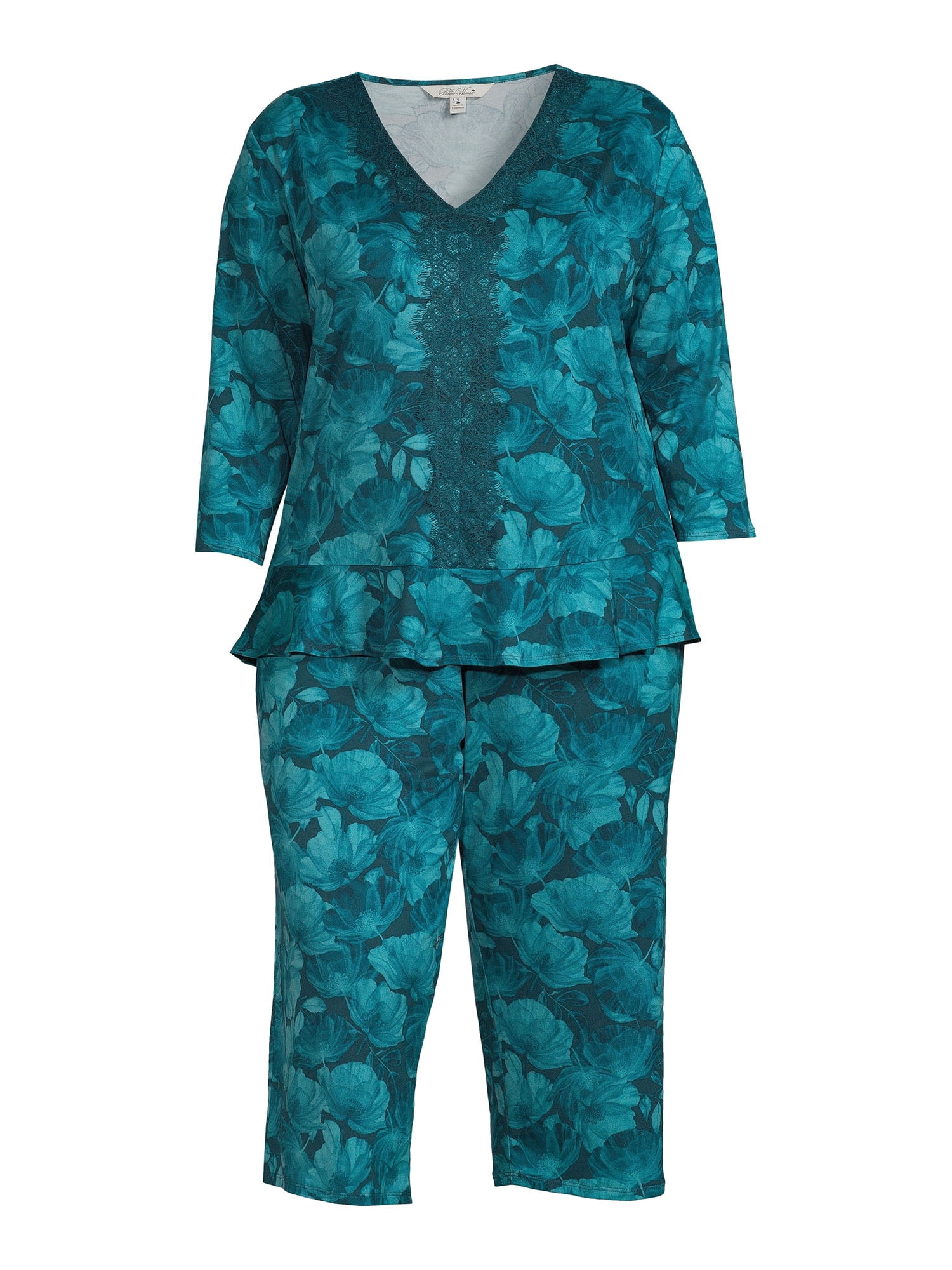The Pioneer Woman 3/4 Sleeve V-Neck Top and Cropped Pant Pajama Set, 2-Piece, Women's