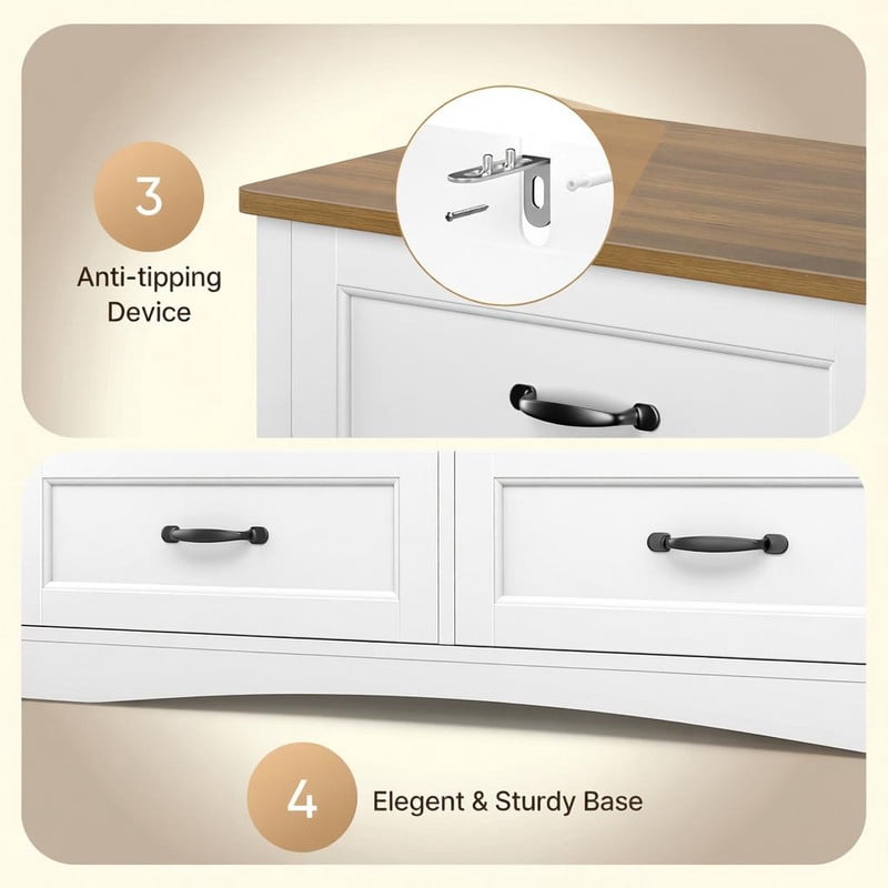 6 Drawer Dresser for Bedroom, Aiho Chest of Drawers with Metal Handle & Anti-Tip Storage Cabinet for Living Room, Nursery, Hallway, White&Vintage-coloured desktop