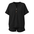 thumbnail image 7 of ZyeKqe Womens Summer Sets Button V Neck Short Sleeve Shirts Drawstring Elastic Waist Shorts Casual 2 Piece Workout Sets, 7 of 7