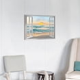 thumbnail image 5 of Open Window Canvas Wall Art: Sunset Coastal Beach Scenery Fake Window View Picture Blue Ocean Waves Seascape Painting Nautical Sailboats Prints Modern Natural Sea Landscape Artwork for Bedroom, 5 of 6