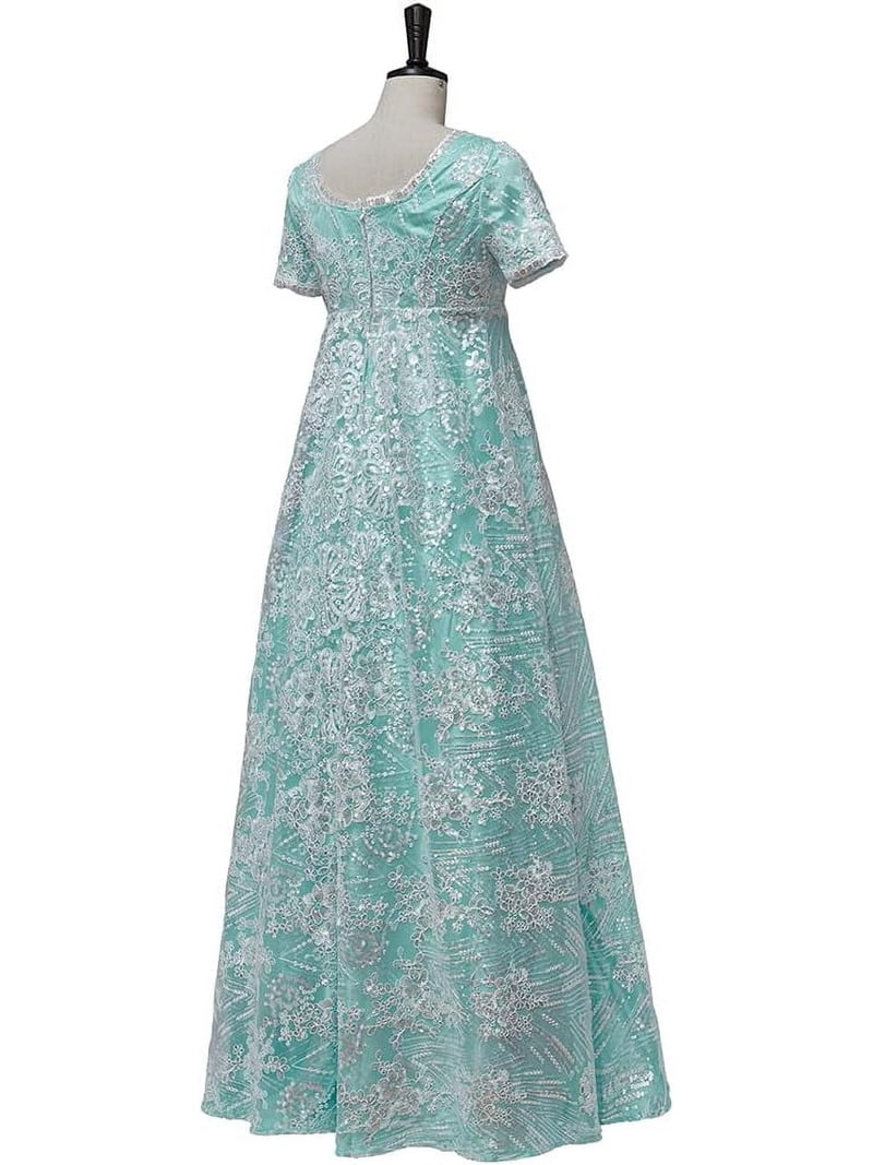 formal regency era dresses Bridgerton Inspired White Regency Era Dress with Lace main image 1