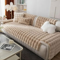 Namzi Luxury Thick Faux Fur Plush Couch Cover Ultra Soft Anti-Slip Sofa Cover Fluffy Furry Sofa Slipcover Washable Furniture Protector for Kids Dogs Cats Pet (Camel,28"x28")