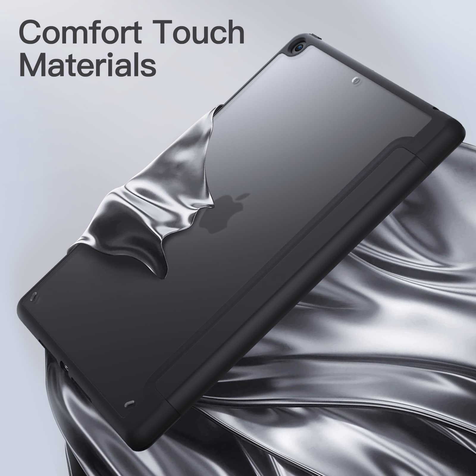 JETech Matte Case for iPad 9/8/7 (10.2-Inch, 2021/2020/2019 Model, 9th/8th/7th Generation) with Pencil Holder, Frosted Translucent Back Slim Stand Protective Tablet Cover (Black)