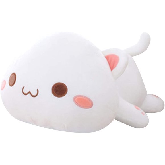 Chubby Cat Plush Toy Pillow for Kids, Fat Cat Plush Doll with Lovely Emotion, Lazy Cat Soft Plush Pillow Backrest Cushion for Home Office, Cartoon Plushies Gift for Birthday Gift (White 02, 19.6in)