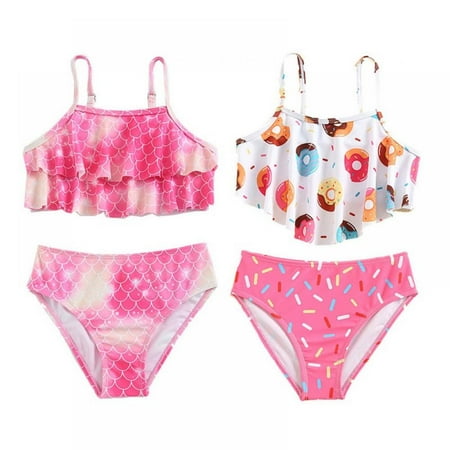 

SILVERCELL Girls Swimsuit Two Pieces Bikini Set Ruffle Bathing Suits Flounced Tankini Swimwear 4-7 Years