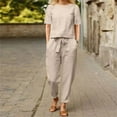thumbnail image 7 of GILIGEGE Linen Sets for Women 2 Piece Summer Cotton and Linen Matching Suit Half Sleeved Wide Leg Pants Retro Set Of Two Tracksuit Lounge Matching Sets Khaki S, 7 of 7