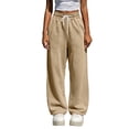 thumbnail image 2 of ZHYou No Boundarie Pants for Women Flare Baggy Fit Drawstring Elastic Waist Y2k High Rise Stylish Comfy Joggers,Khaki,Size M, 2 of 8
