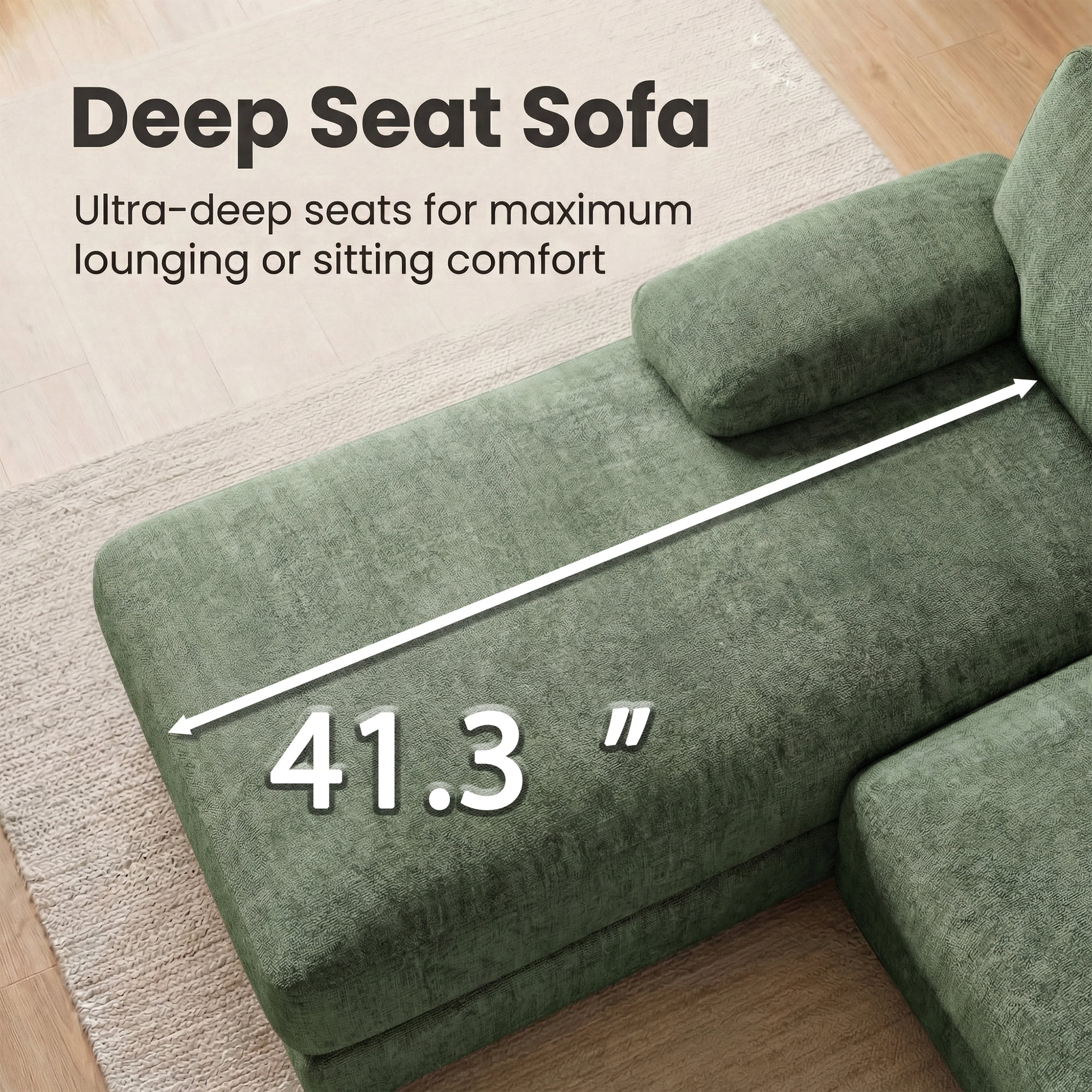 Vineego U-Shaped Sectional Sofa with Double Chaise 4-Seat Modular Sofa Couch for Living Room,Chenille Green