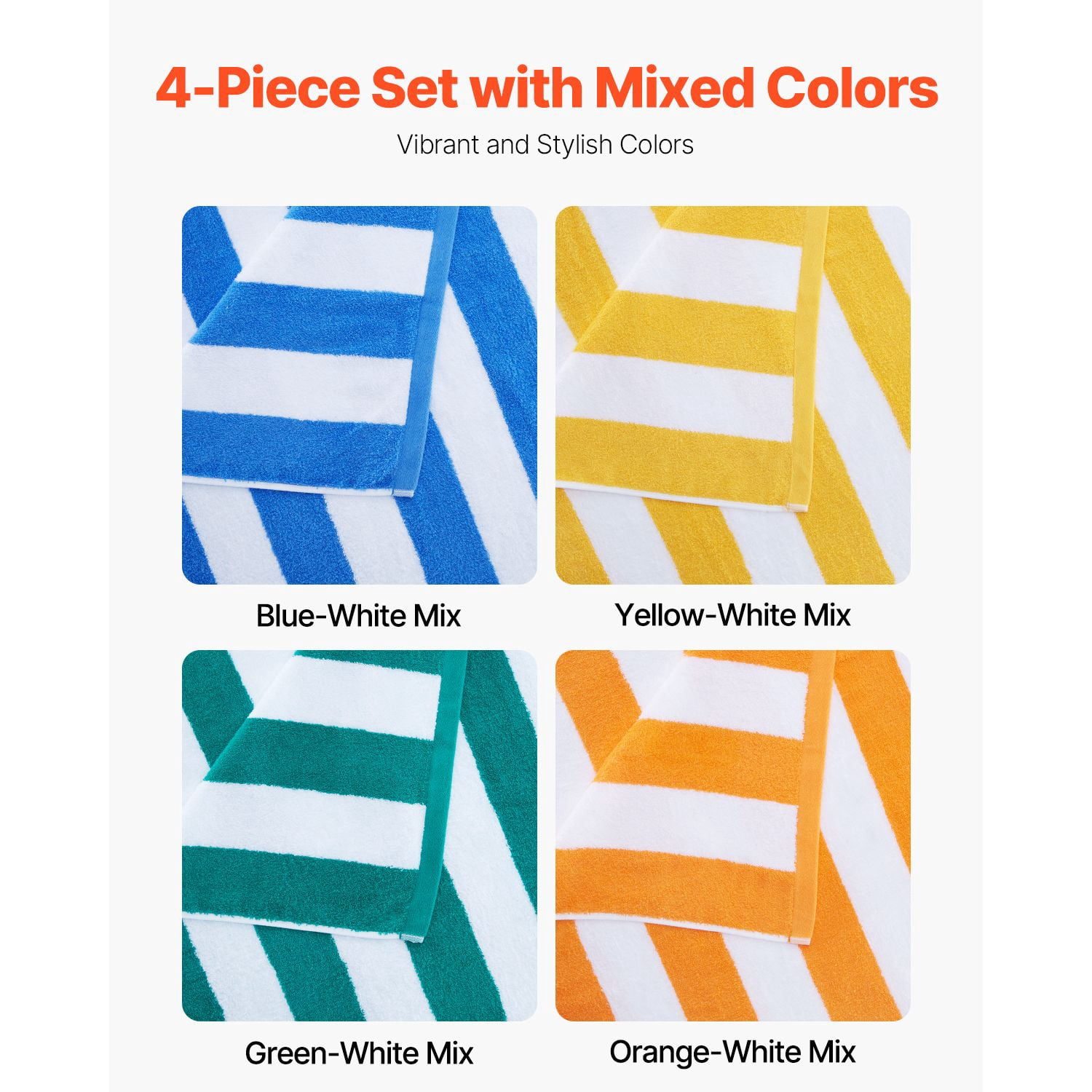 Beach Towels 4-Pack 60x30 Inch 400 GSM 100% Pure Cotton Quick-Dry Absorbent for Pool Swimming Travel