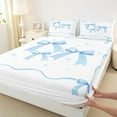 thumbnail image 3 of Feelyou Fashion Blue Ribbon Bed Sheets for Teens, Chic Stars Print King Sheets, Kawaii Cartoon Bow Sheet Set, Super Cozy Room Decor, 4pcs, 3 of 7