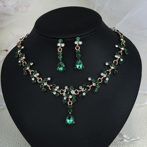 Nvzi Conjunto de joyas de novia con forma de lágrima y diamantes de imitación, collar y pendientes para boda, A19